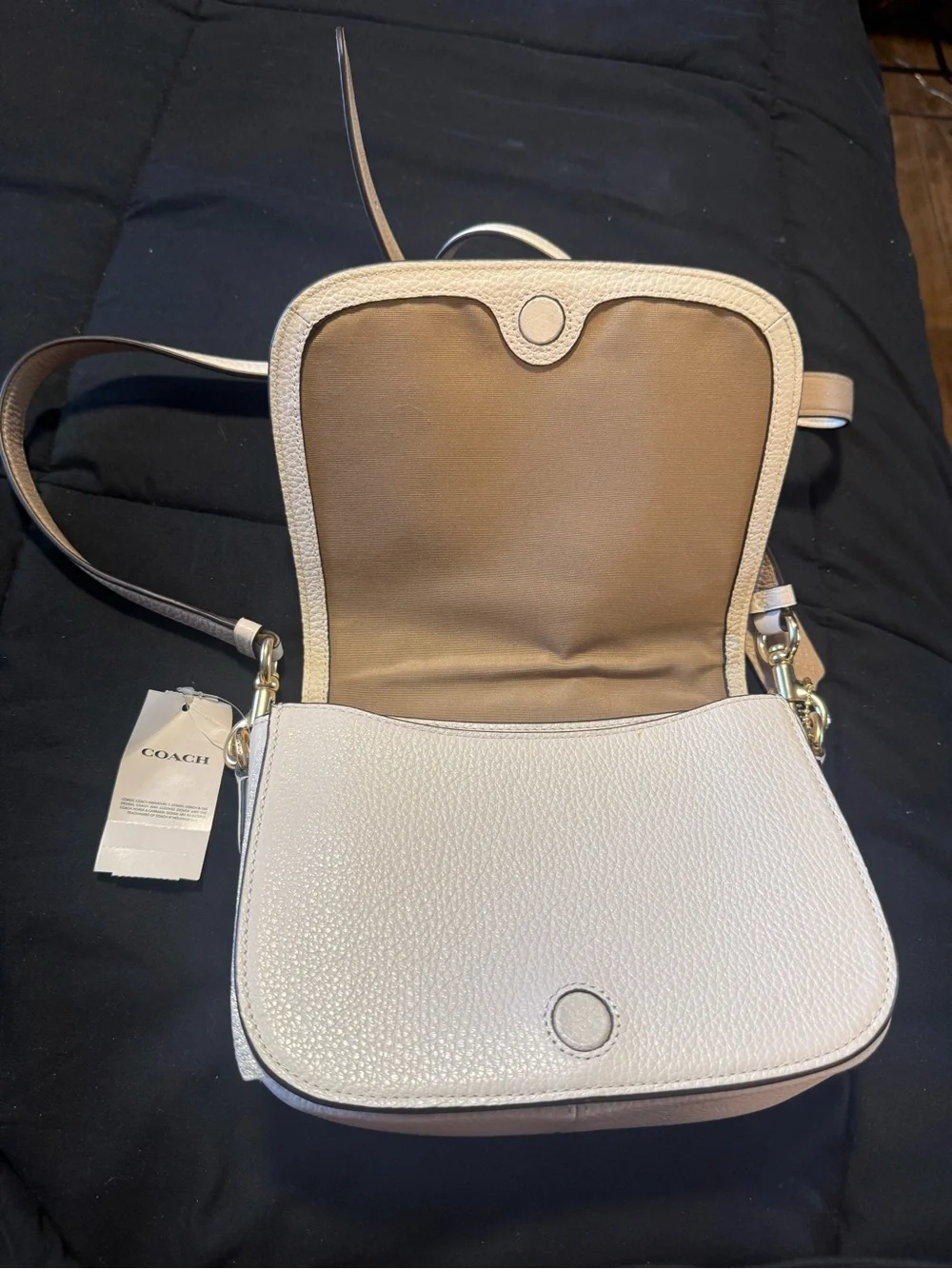 Coach Cream Pebbled Leather Crossbody with Signature Carriage NWT